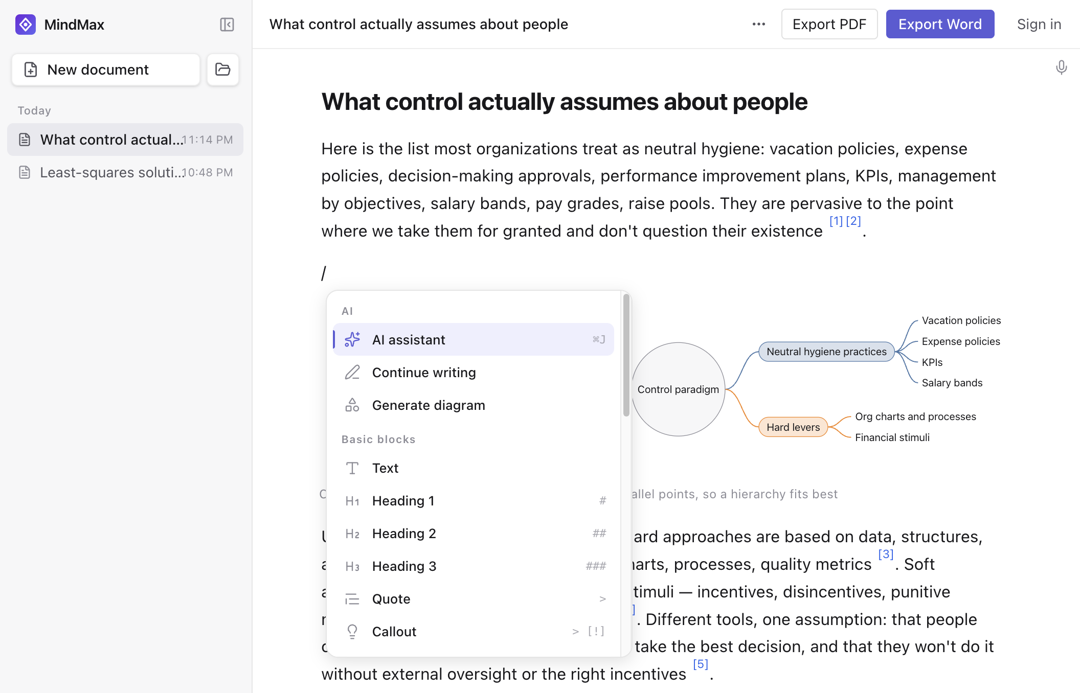 FunBlocks AI Markdown Editor writing workspace
